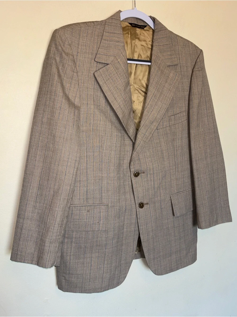 Vtg 70s Retro Botany 500 Suit 2 Piece Tan Plaid Blue Pinstripe Wool Grandpacore